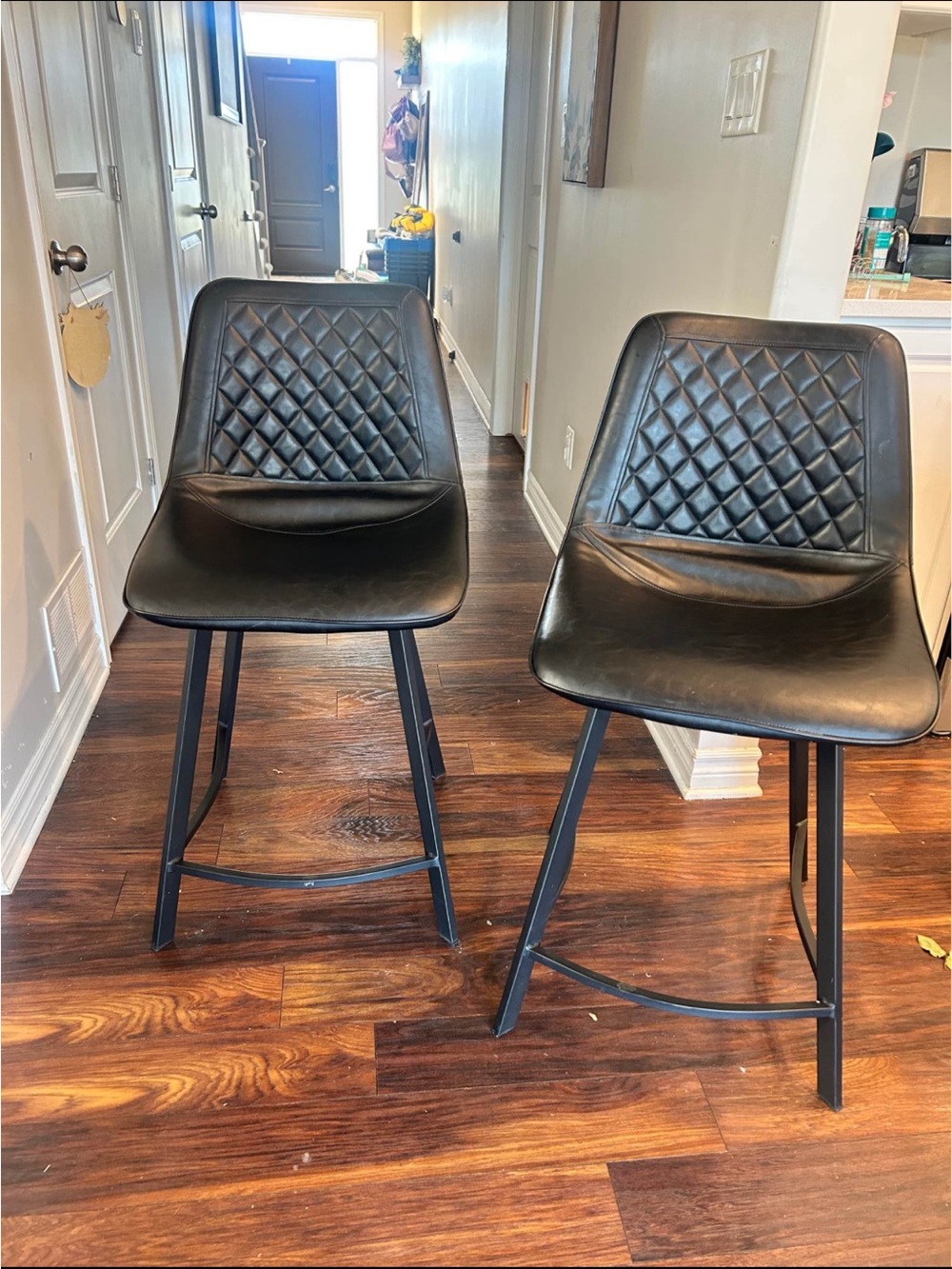 Modern Black Diamond-Quilt Counter Stools - Set of 2